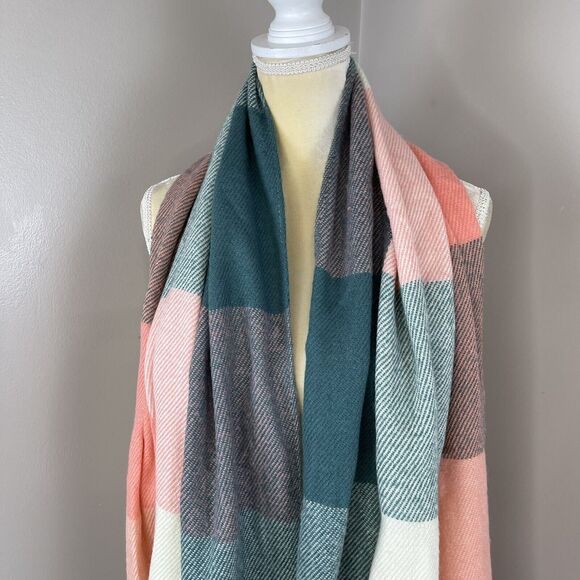 Unisex Multicolored Plaid Acrylic Fringe Scarf 70” x 24” Inches - Picture 14 of 16